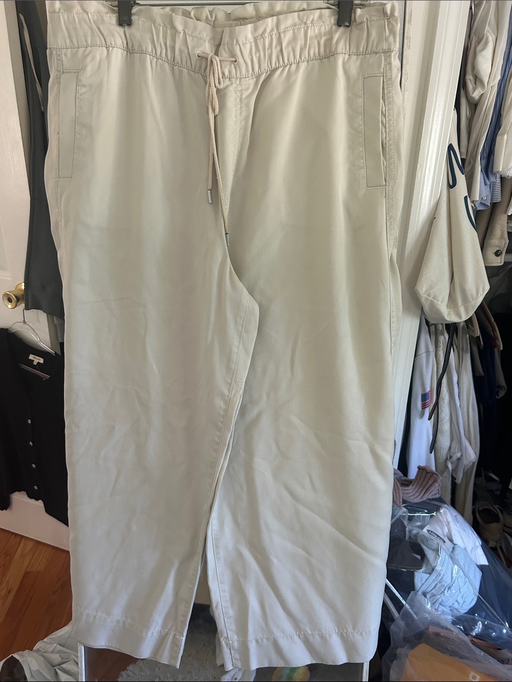 LOFT Neutral Cropped Drawstring Ankle Pants